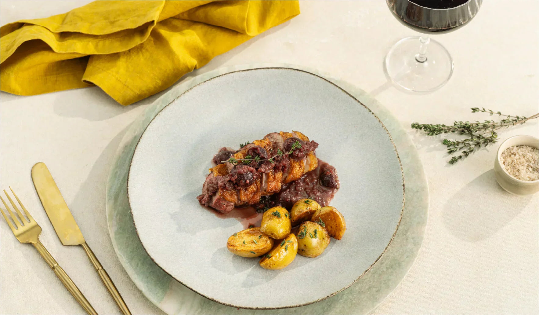 Duck Breast With Cherry Port Sauce With Duck Fat Potatoes